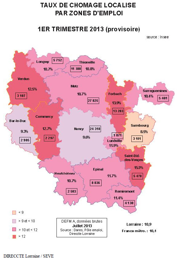 La situation du chômage en région Lorraine en Juillet 2013 - Source : Préfecture de Lorraine