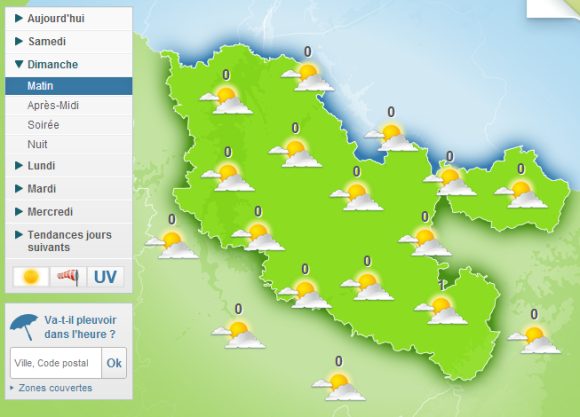 La météo de dimanche matin selon Météo France.