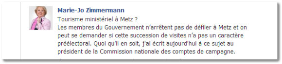 Le message facebook de la candidate aux municipales de Metz.