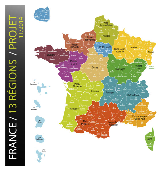La carte de France à 13 régions - Source : Ministère de l'Intérieur