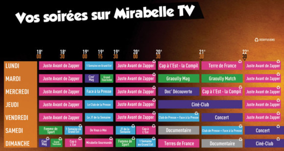La grille de soirée de la saison 2015 / 2016 de Mirabelle TV (cliquez pour agrandir)